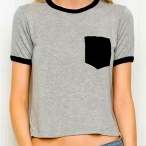 Brandy Melville pocket tee gray and burgundy